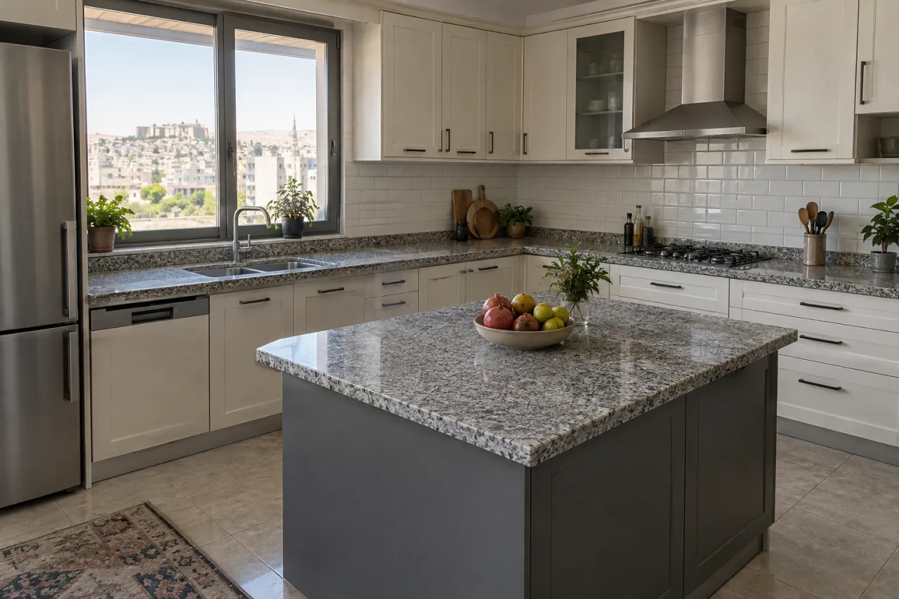 Granit tezgahlı mutfak adası olan ev mutfağı (temsili görsel)